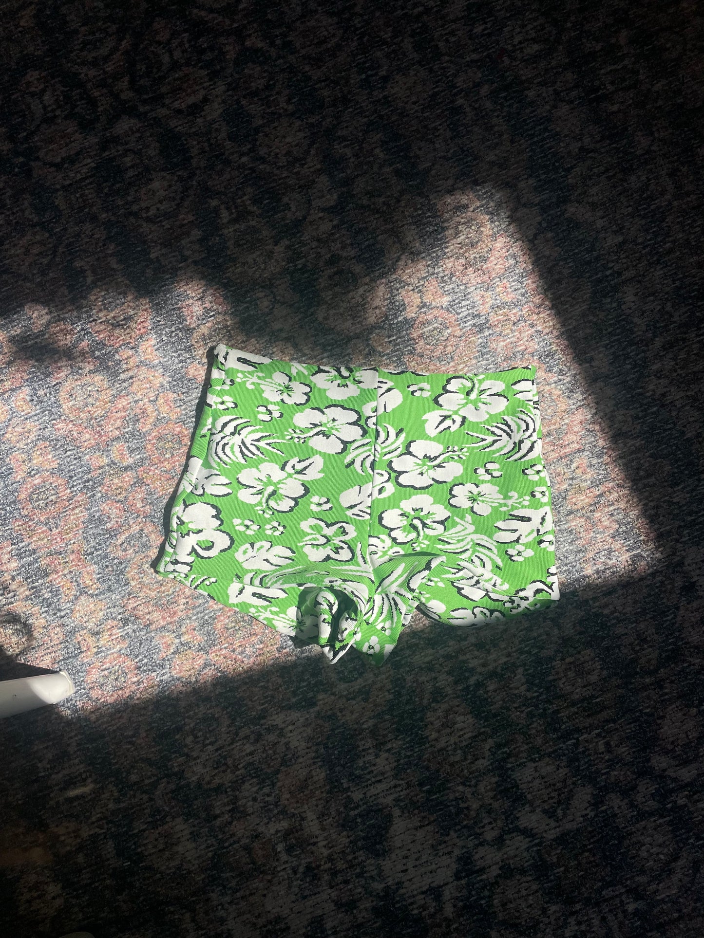 Green hibiscus shorts