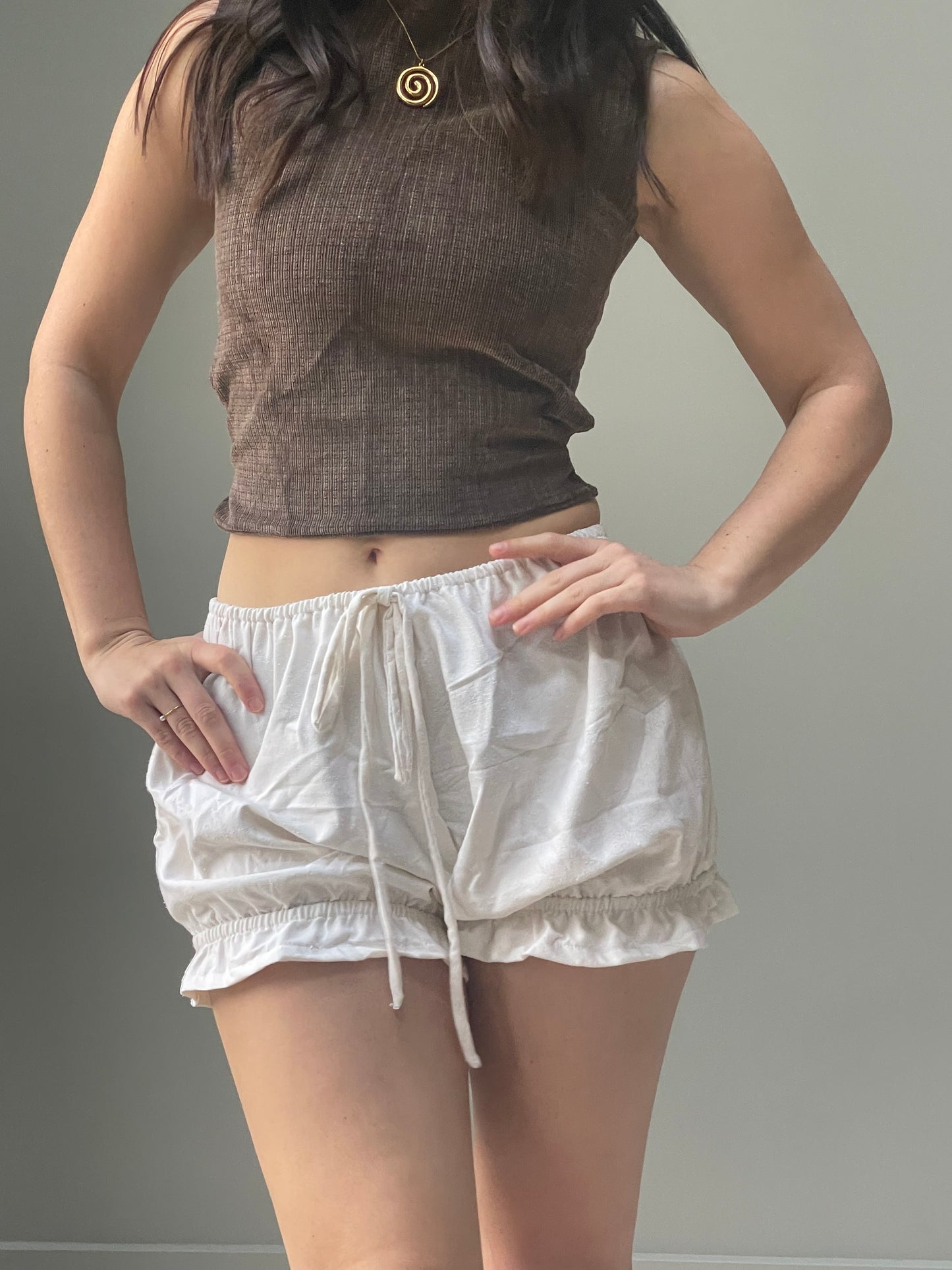 Cream silk noil bloomer shorts