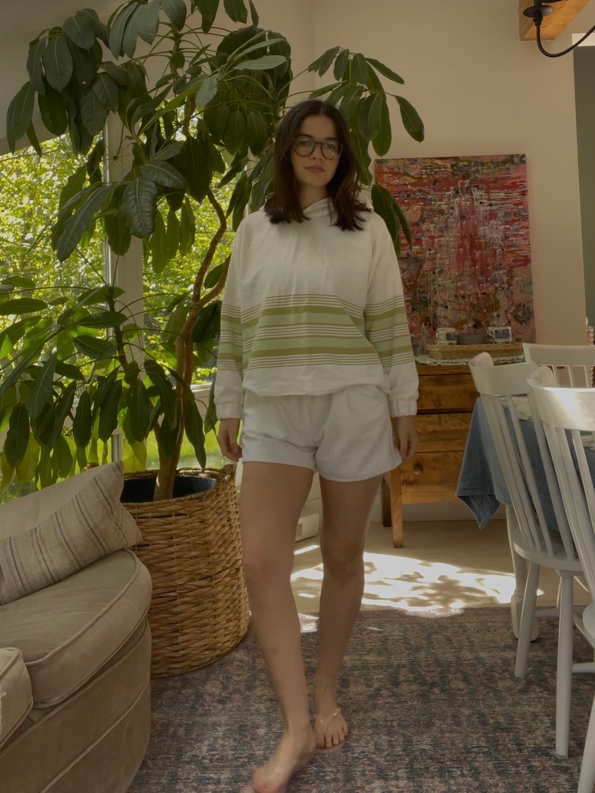 Green striped flannel set