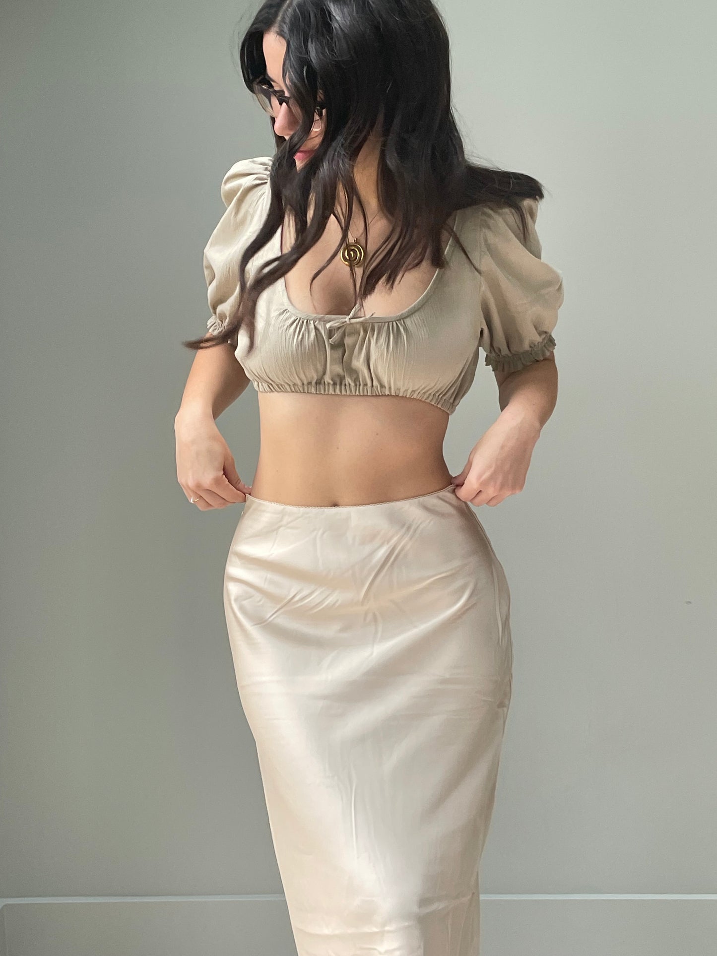 Nude cropped peasant top