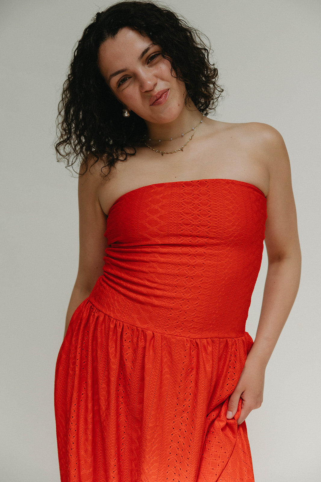 Red lace maxi dress