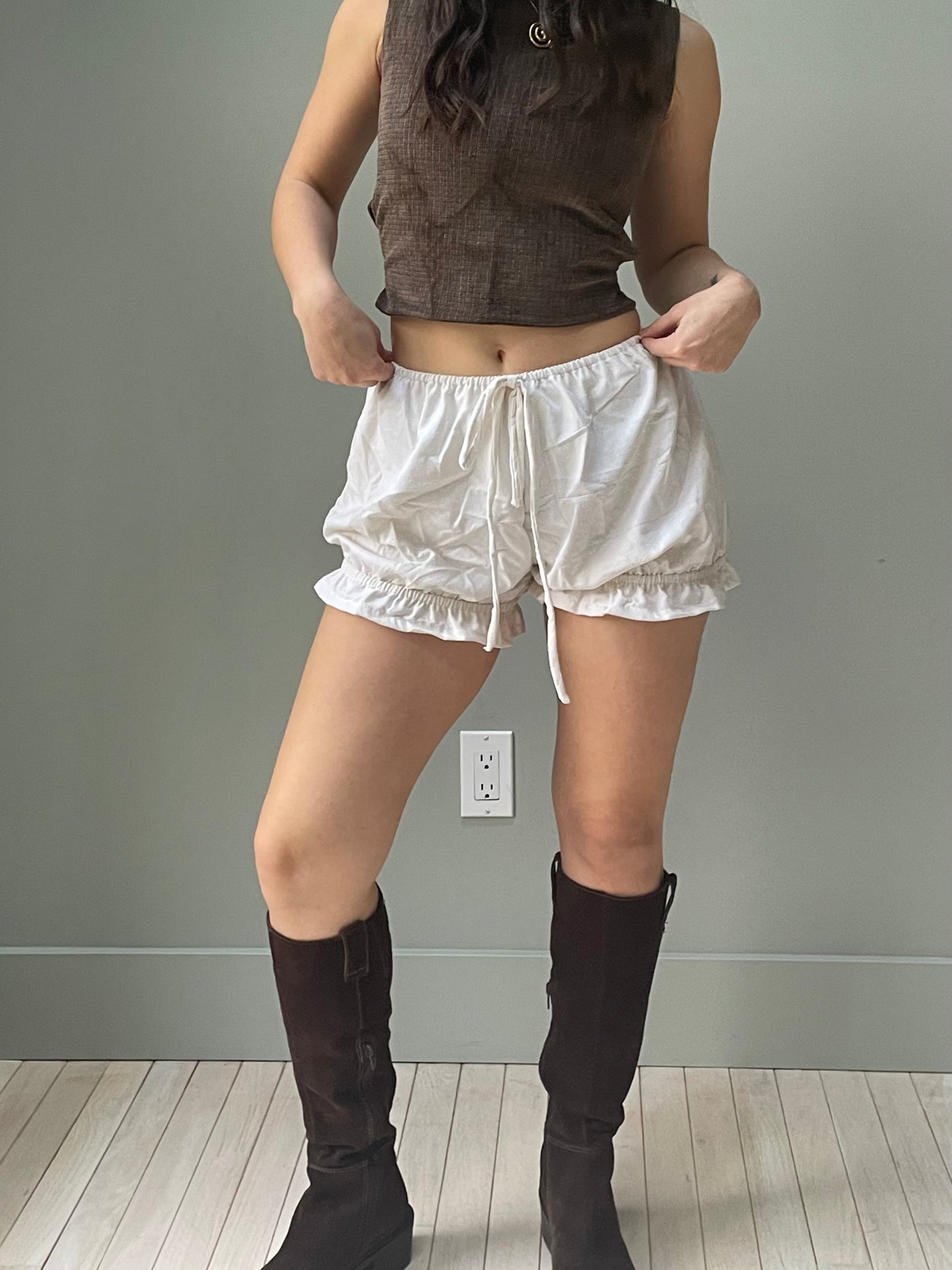 Cream silk noil bloomer shorts