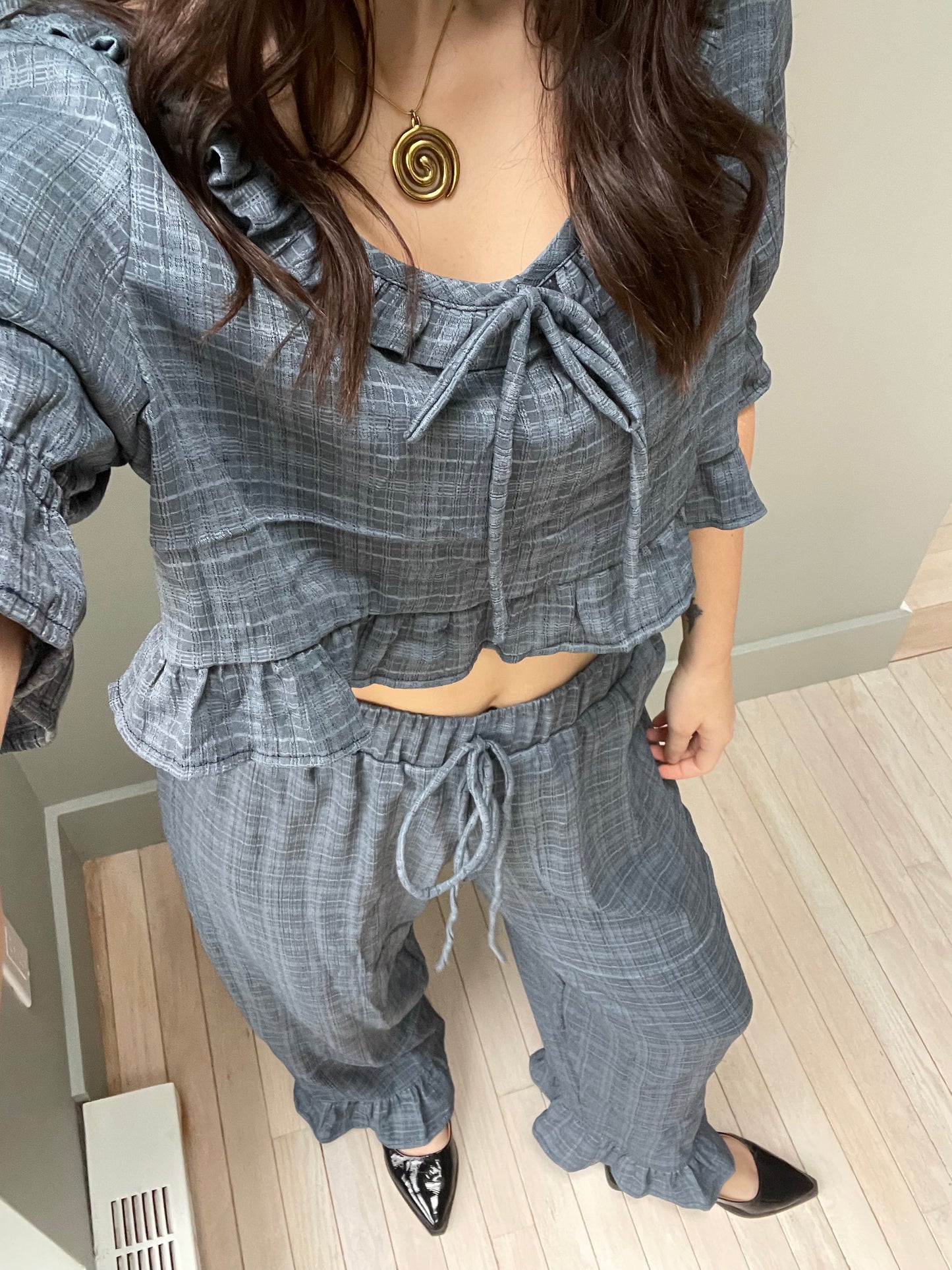 Blue plaid breezy pant