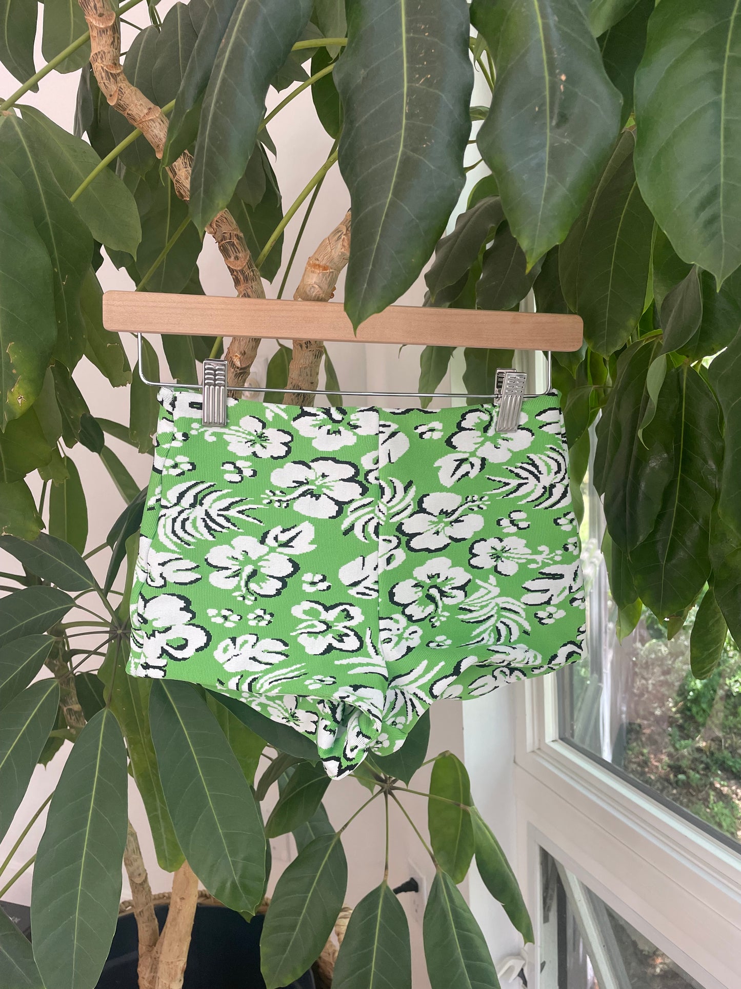 Green hibiscus shorts