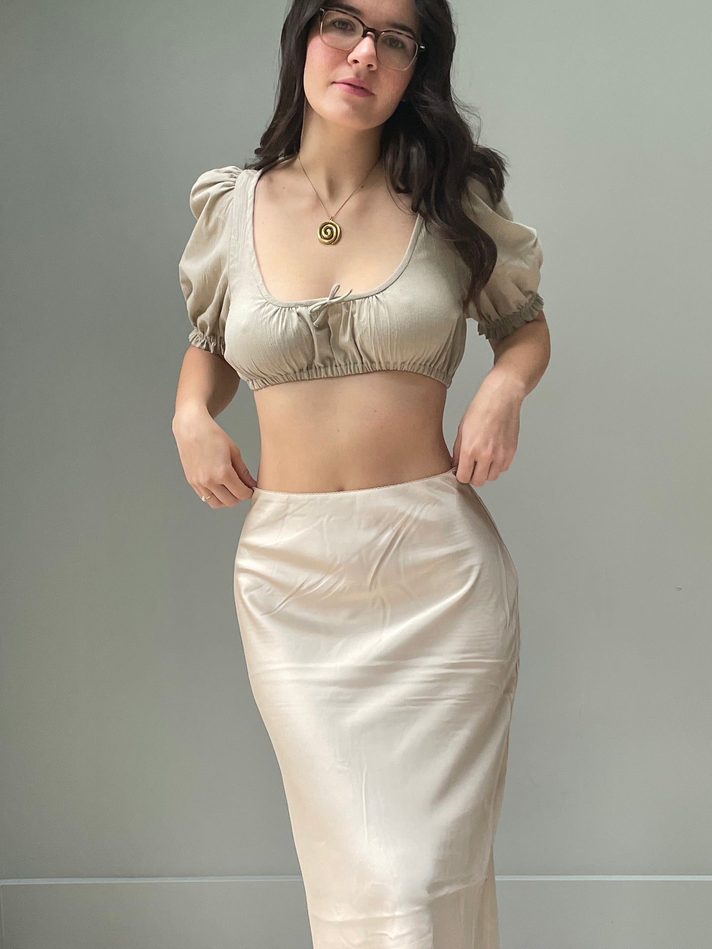 Nude cropped peasant top