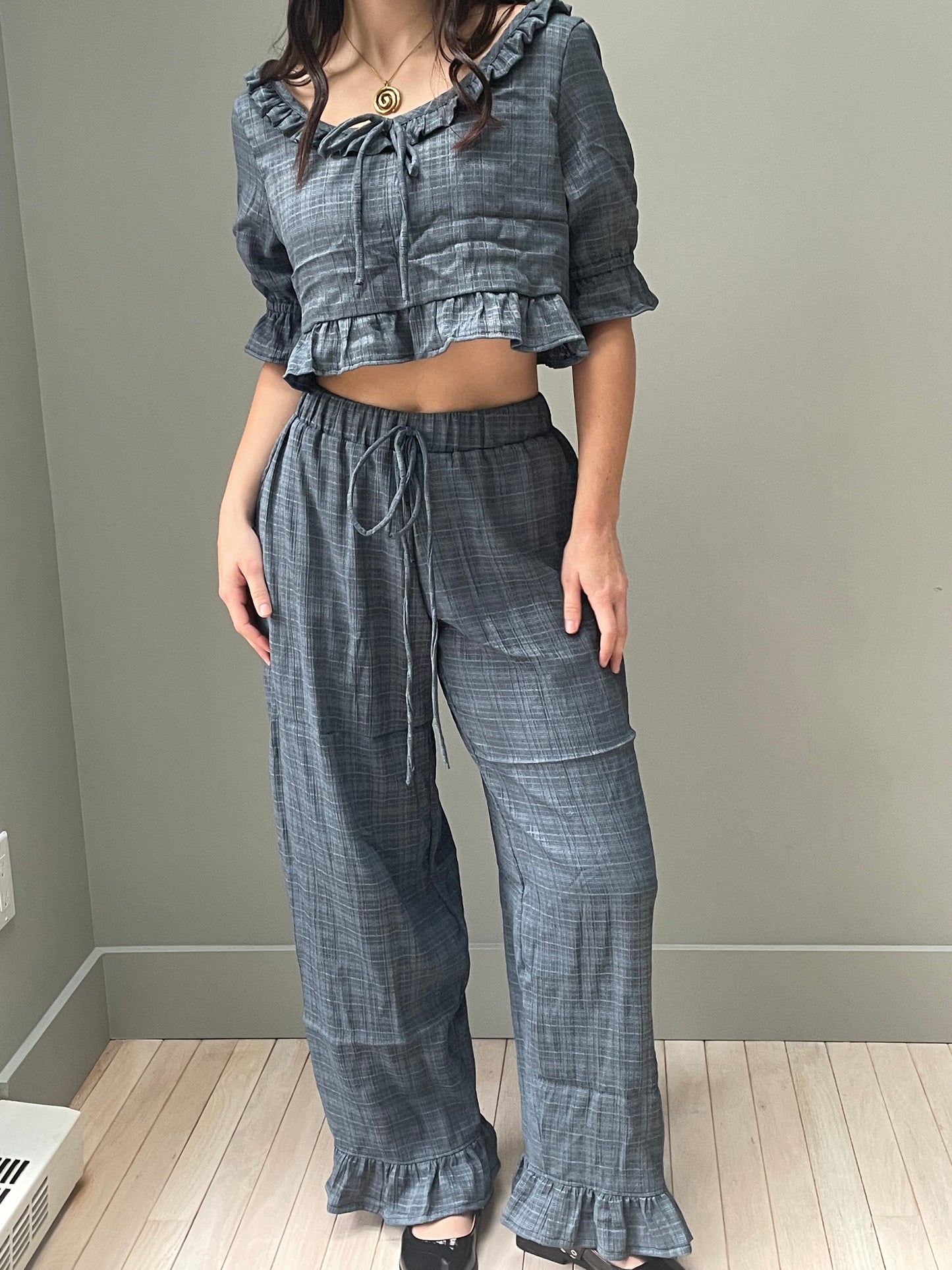 Blue plaid breezy pant