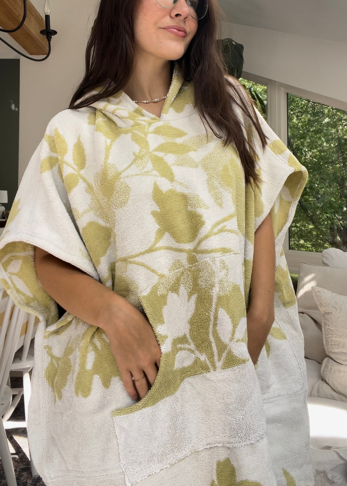 Towel poncho - green floral
