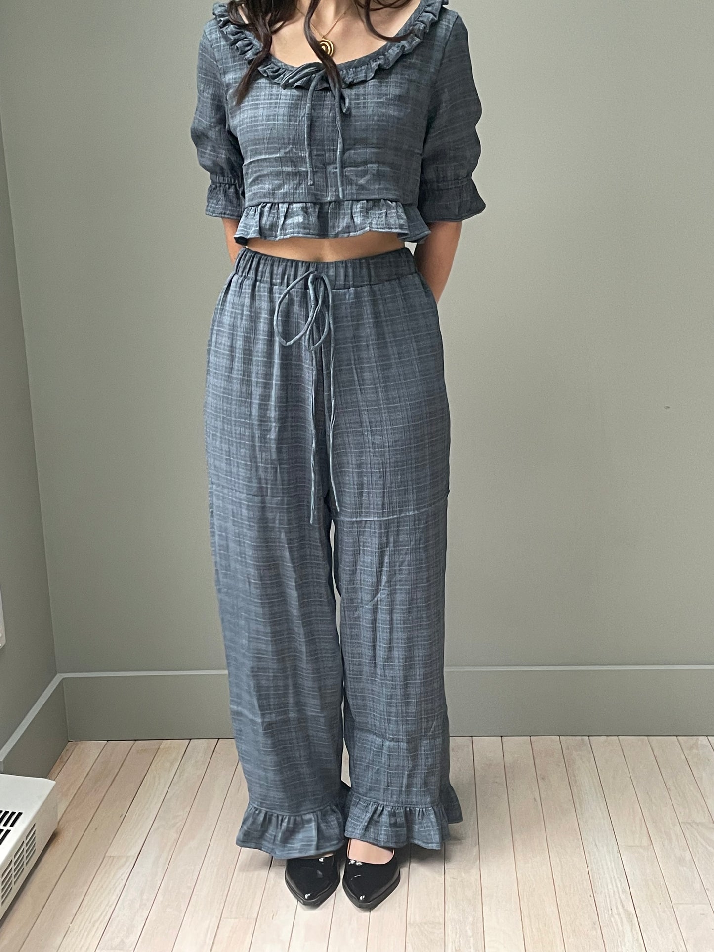 Blue plaid breezy pant