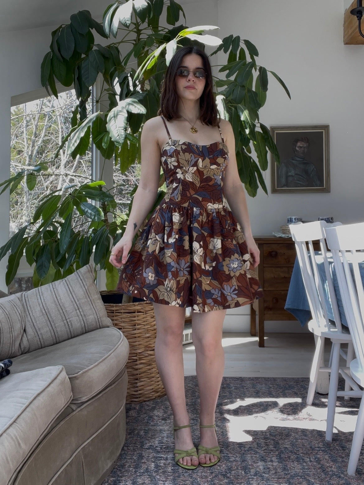 Brown floral mini dress