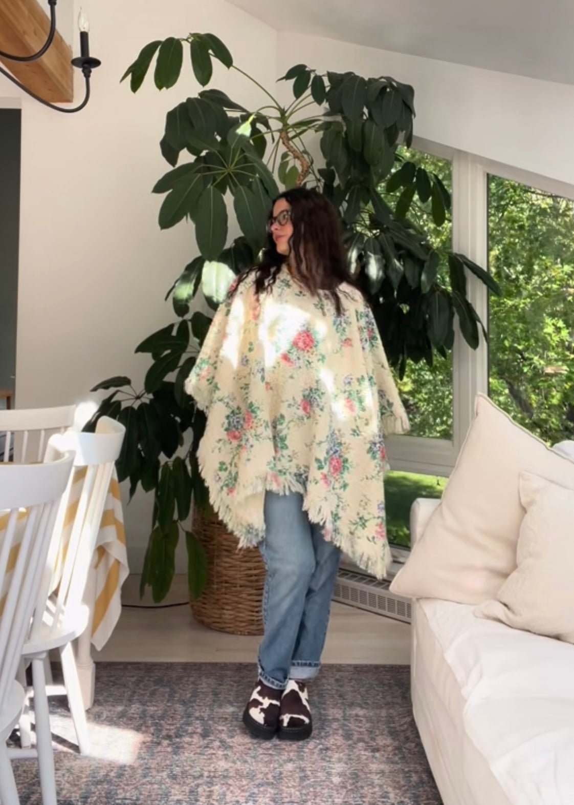 Floral blanket poncho