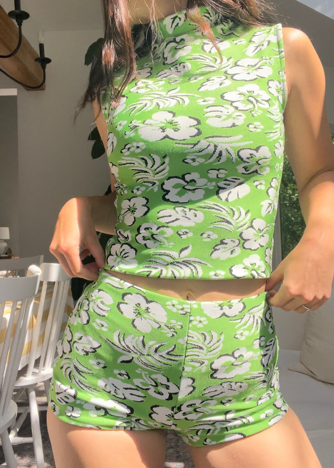 Green hibiscus shorts