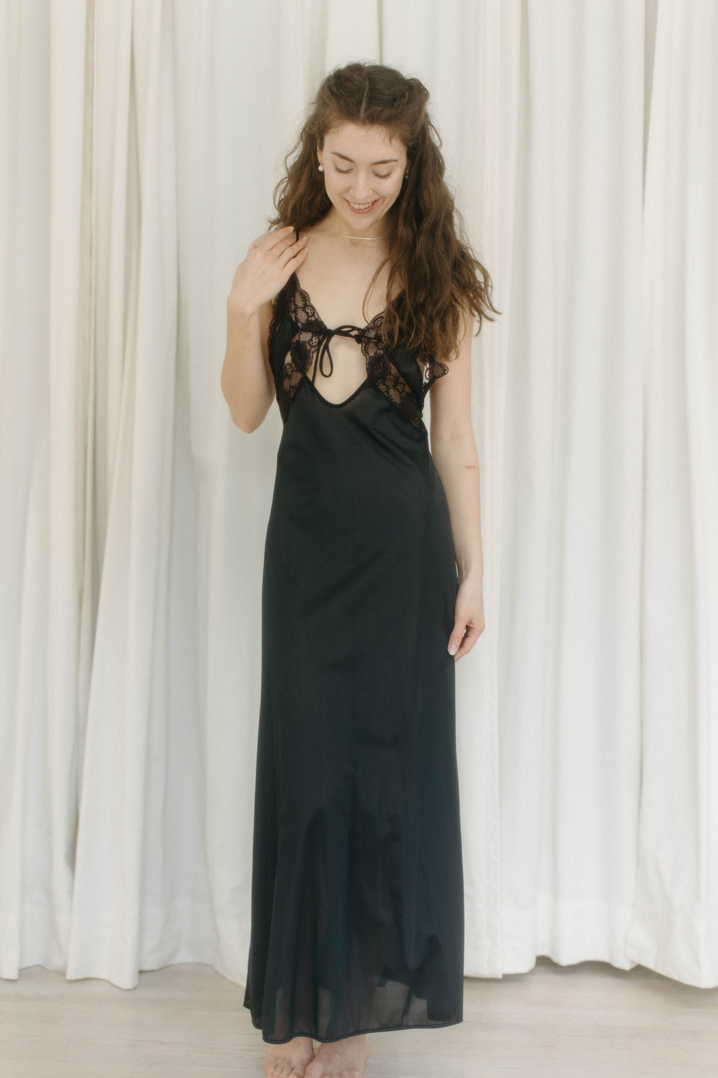 Vintage black lace maxi slip dress