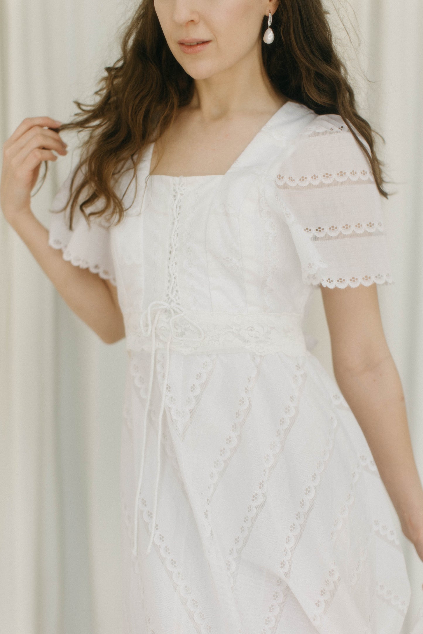 Vintage 70s lace circle skirt dress with lace up bodice