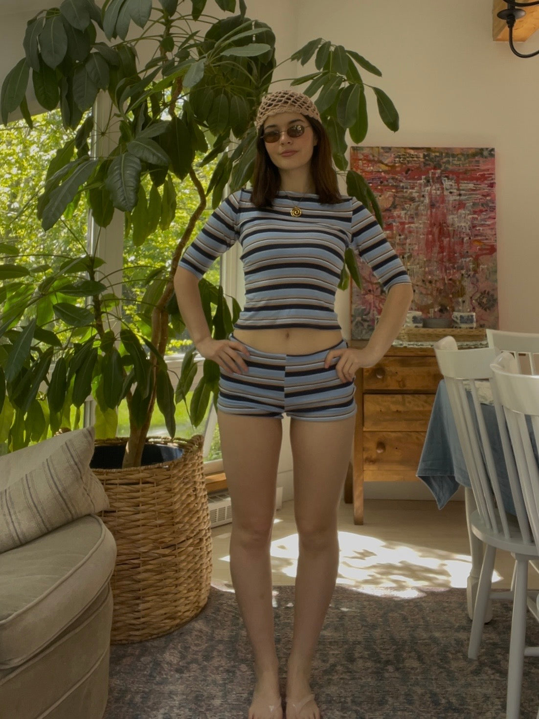 Blue striped lounge set