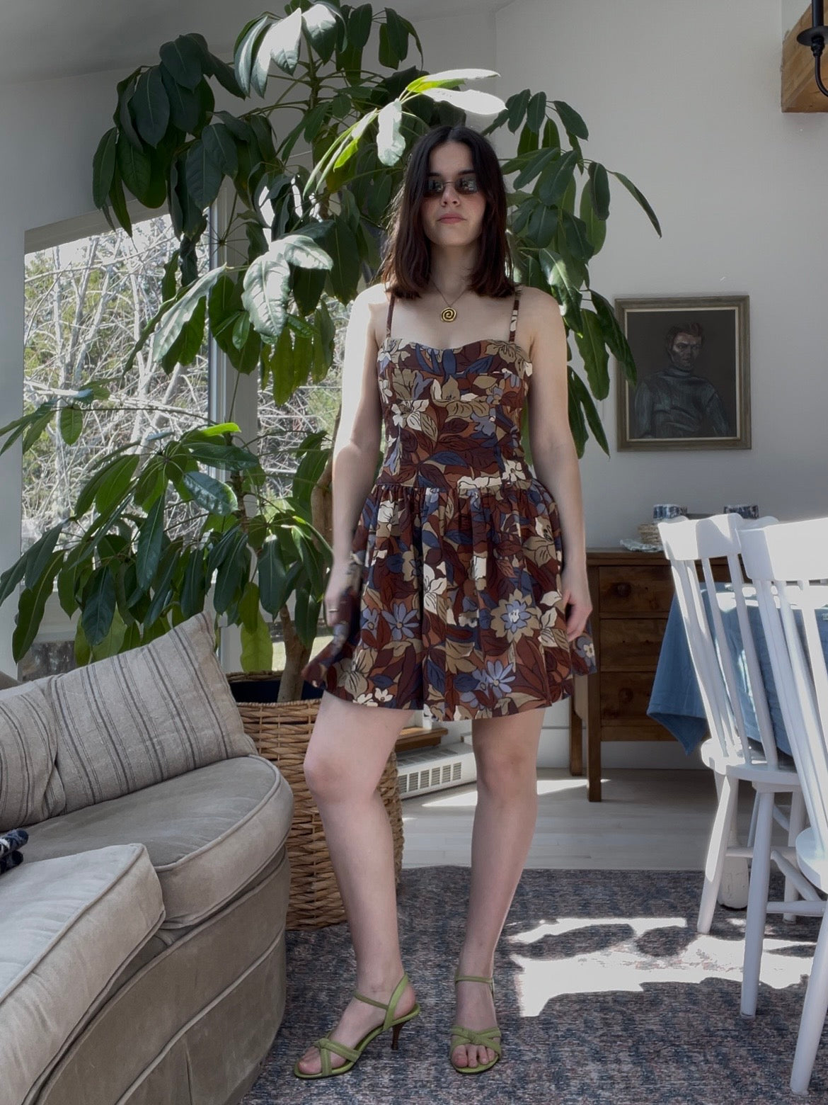 Brown floral mini dress