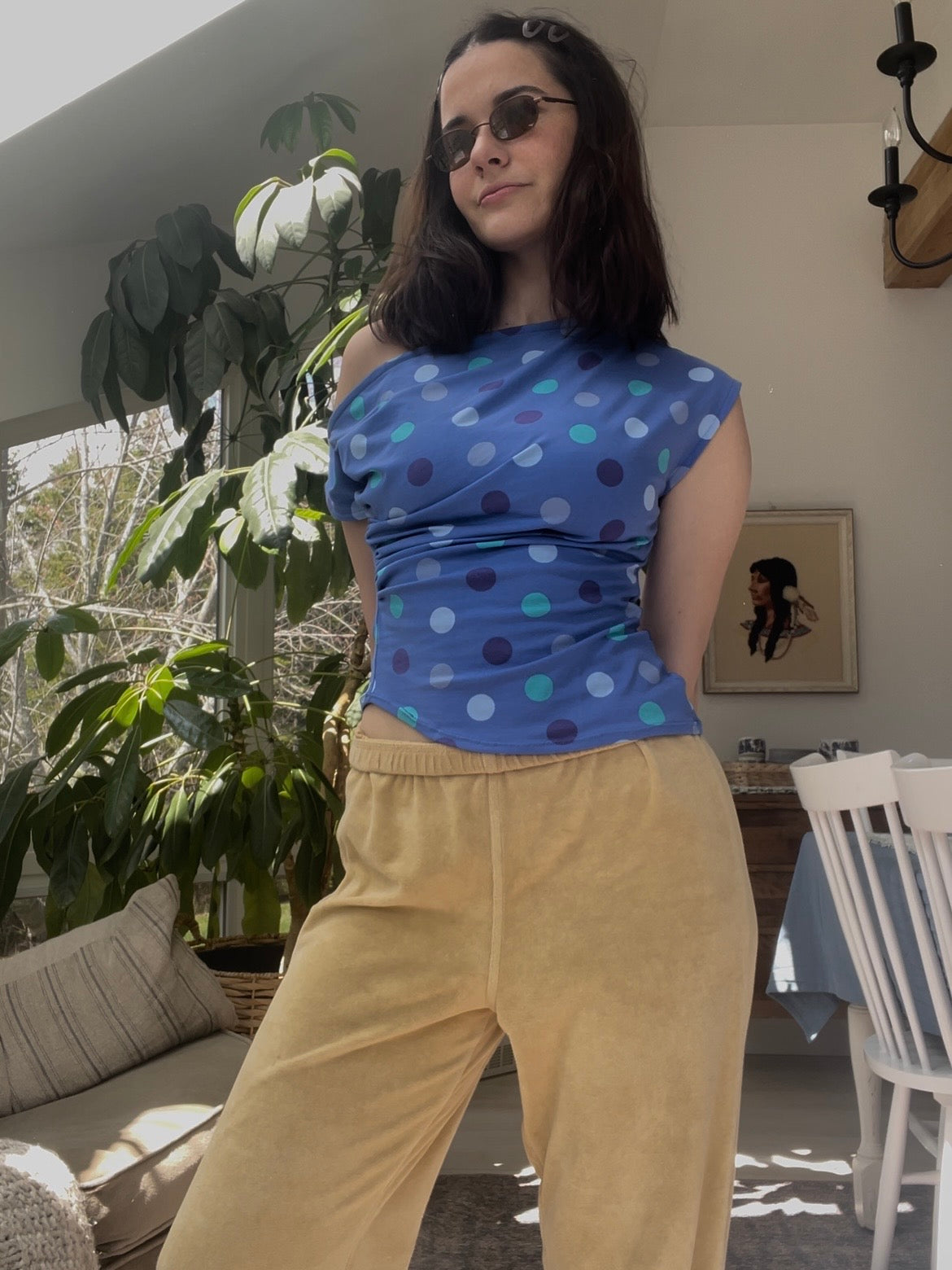 Blue polka dot top