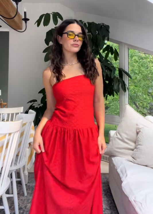 Red lace maxi dress