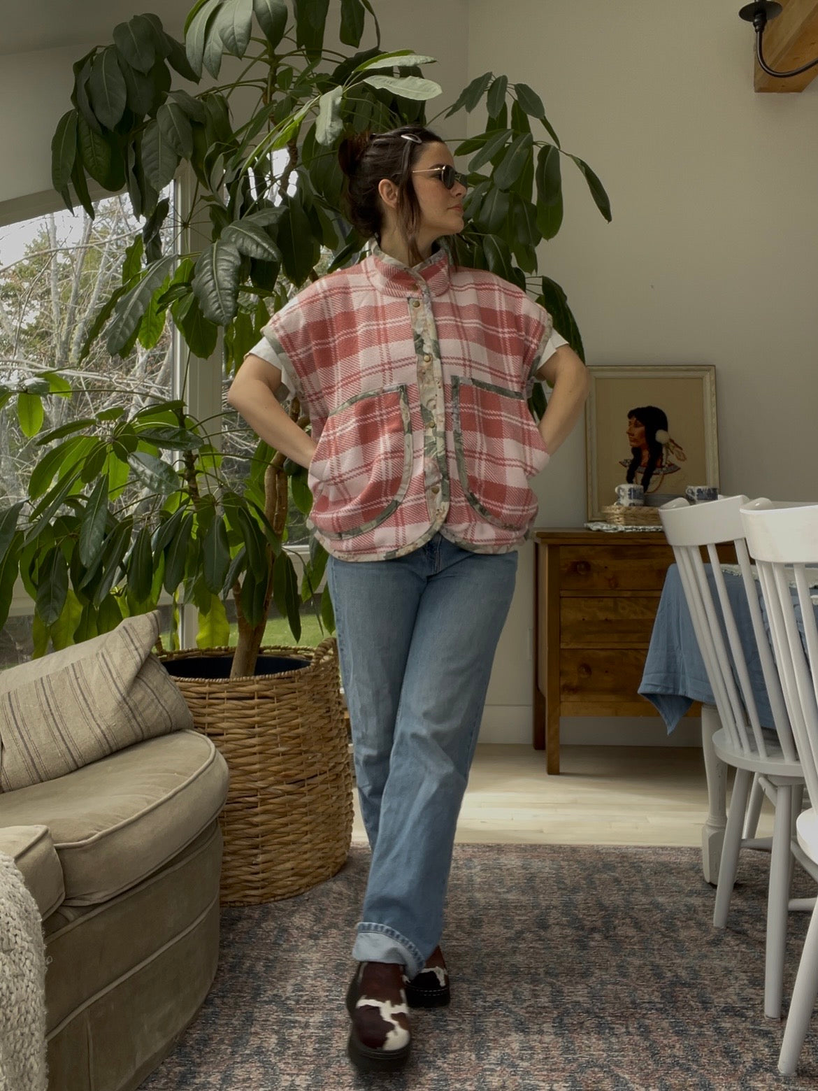 Blanket vest - Pink plaid
