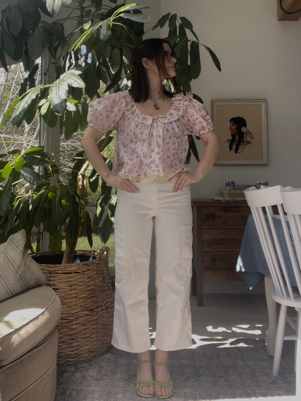 Pink floral blouse