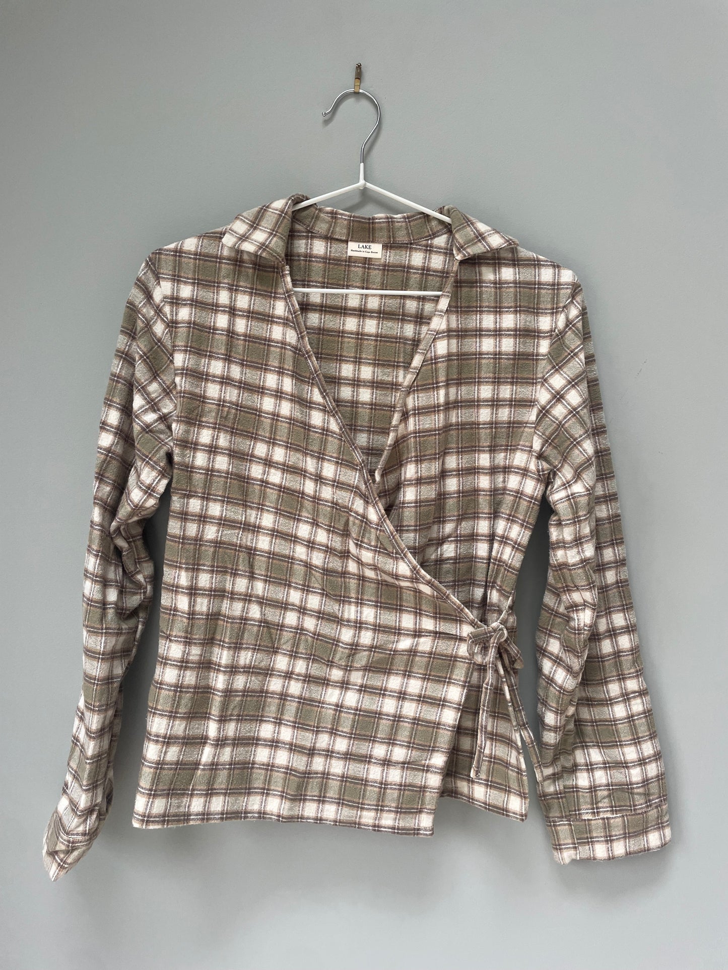 Green plaid wrap top