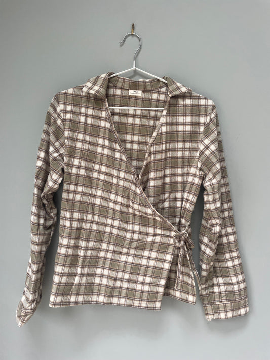 Green plaid wrap top
