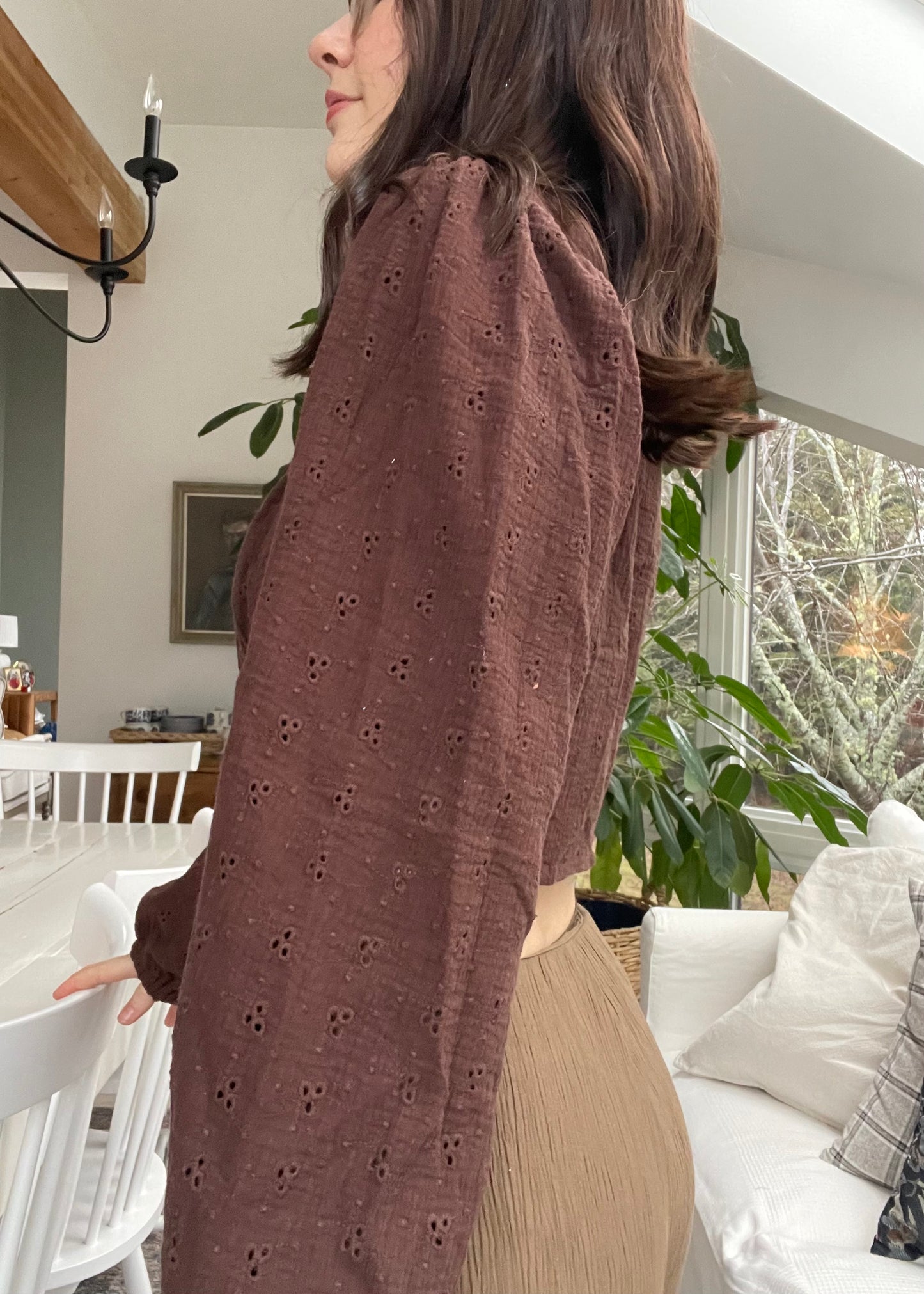 Brown eyelet blouse
