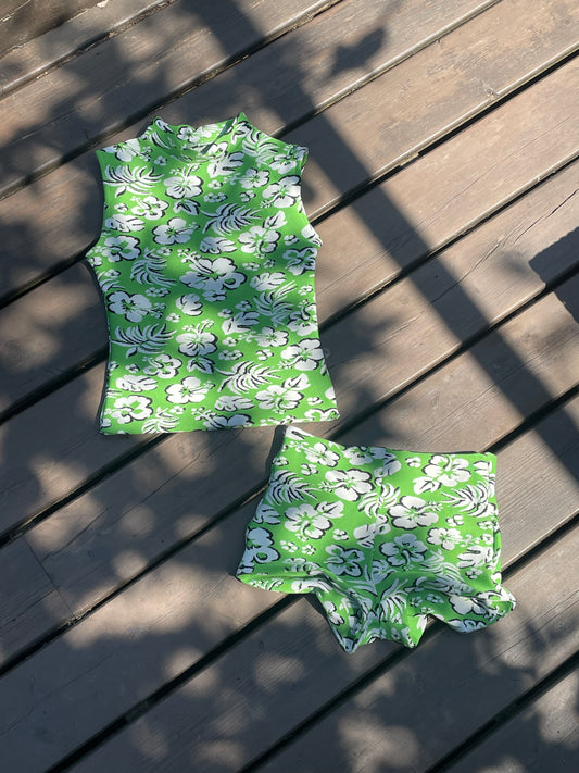 Green hibiscus shorts