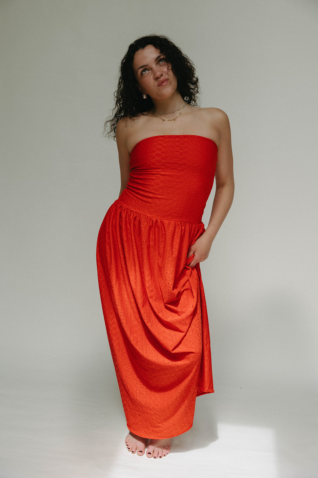 Red lace maxi dress