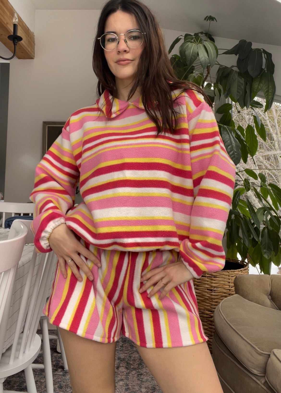 Fleece set - Pink stripes