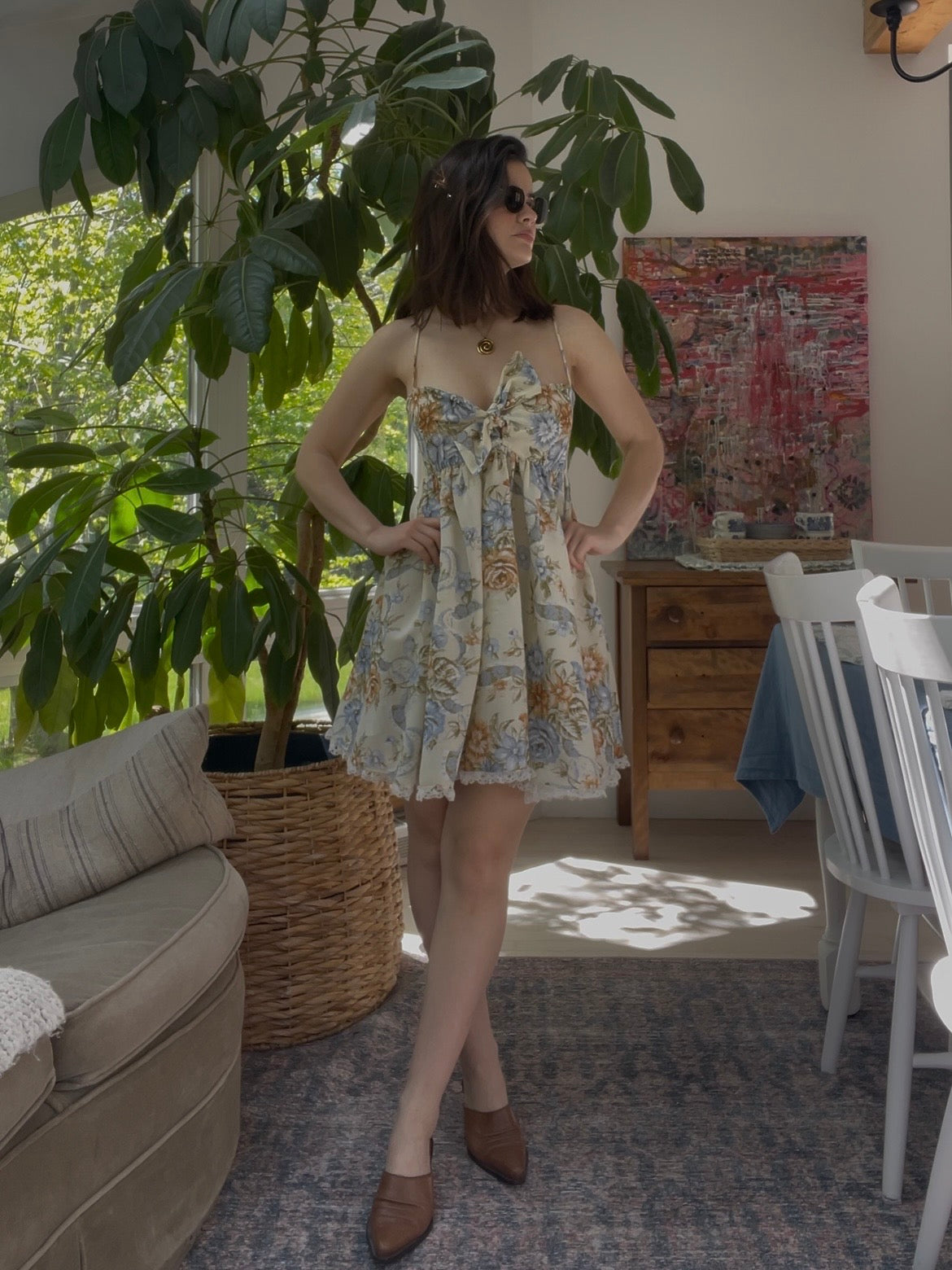 Cream floral babydoll dress