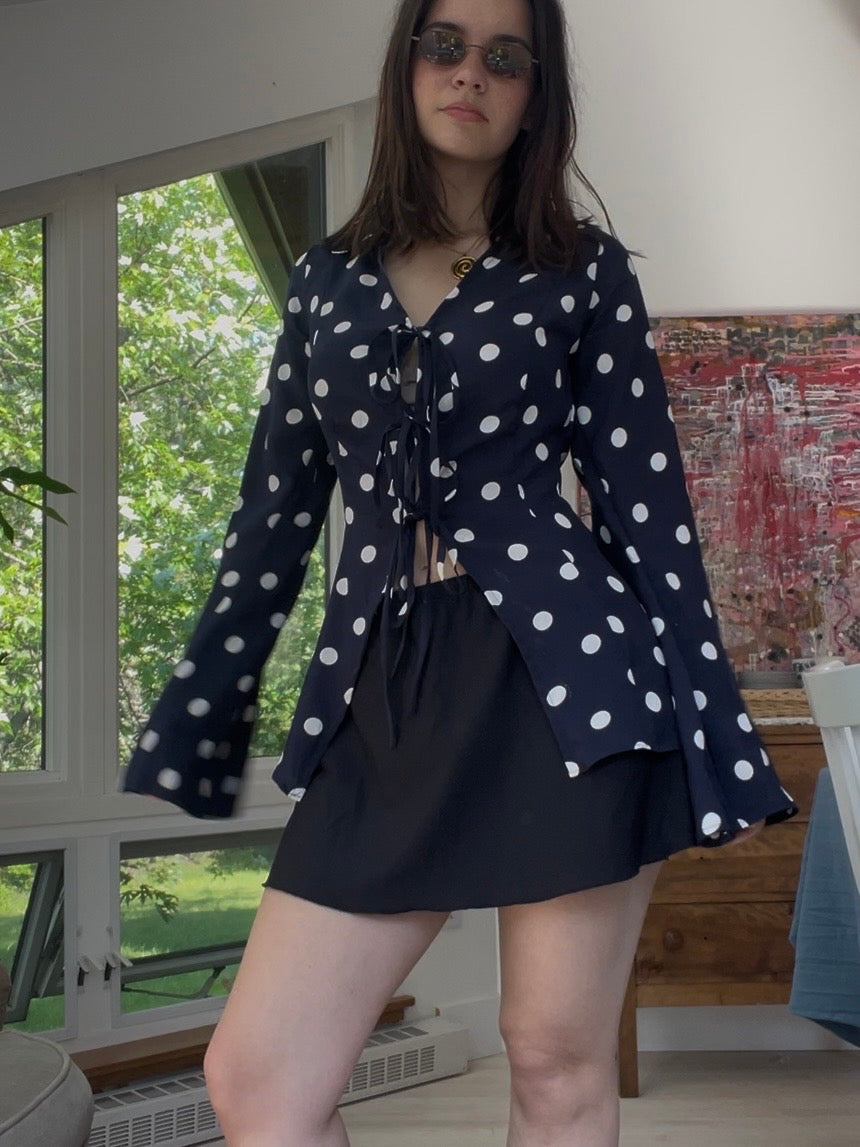 Navy polka dot tie top