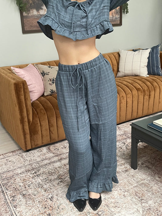 Blue plaid breezy pant