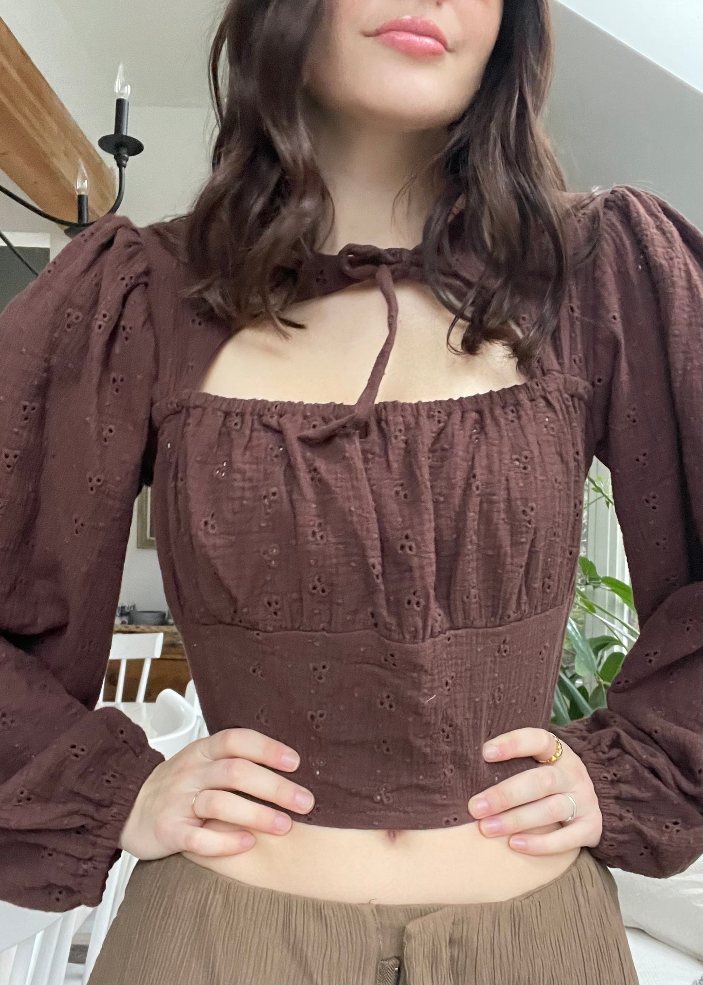 Brown eyelet blouse