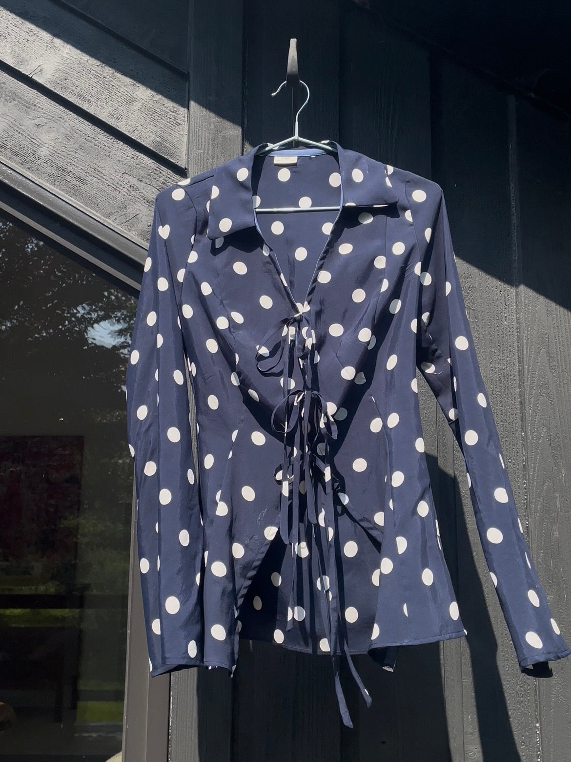 Navy polka dot tie top