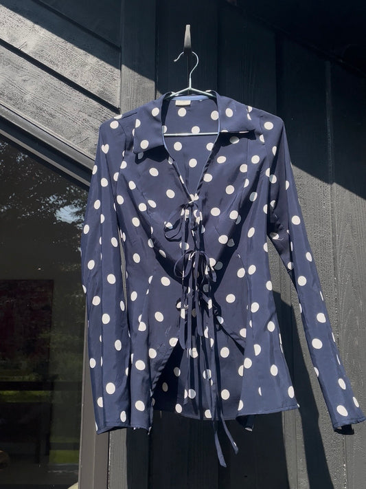 Navy polka dot tie top