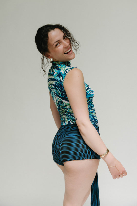 Blue stripe mini shorts