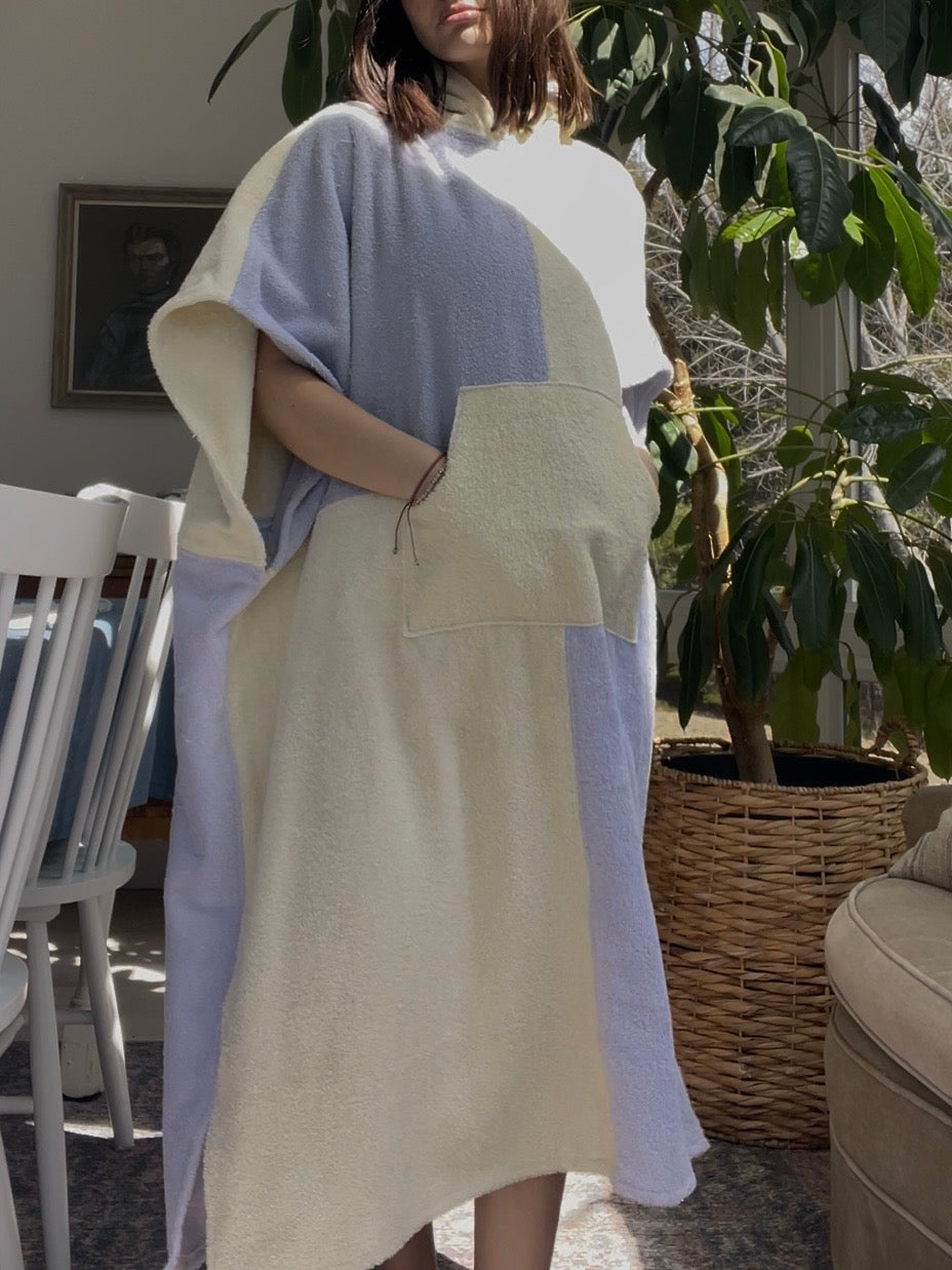 Towel poncho - Yellow/purple check
