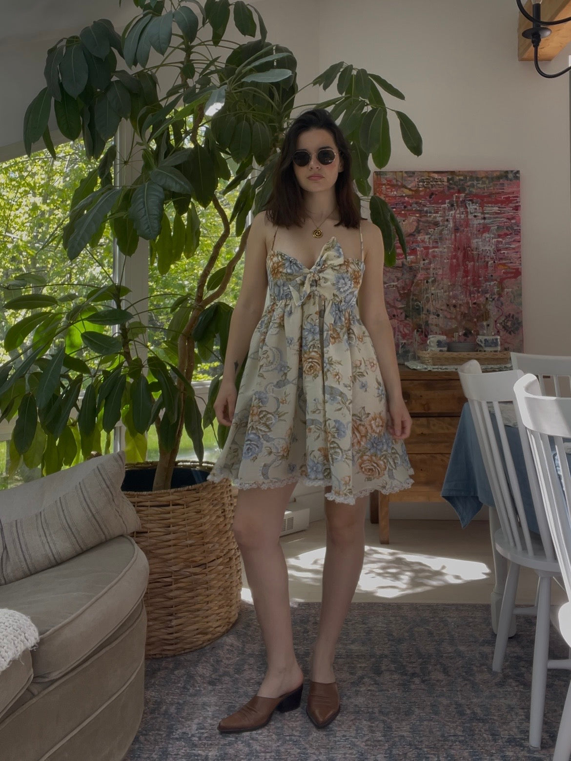 Cream floral babydoll dress
