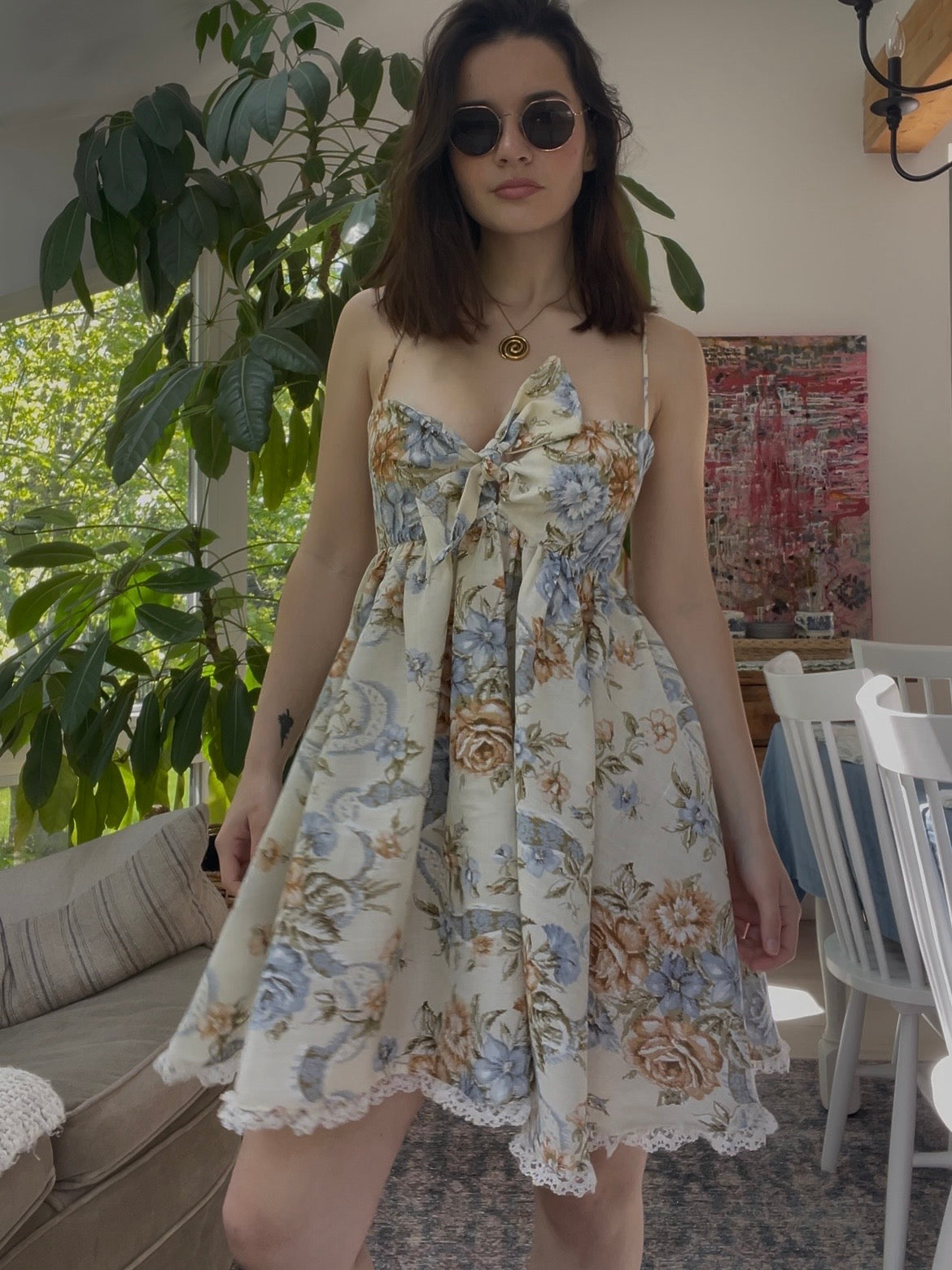 Cream floral babydoll dress