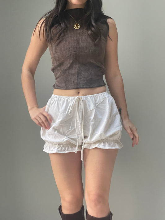 Cream silk noil bloomer shorts