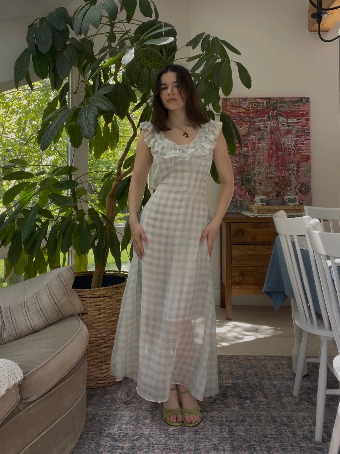 Baby blue gingham midi dress