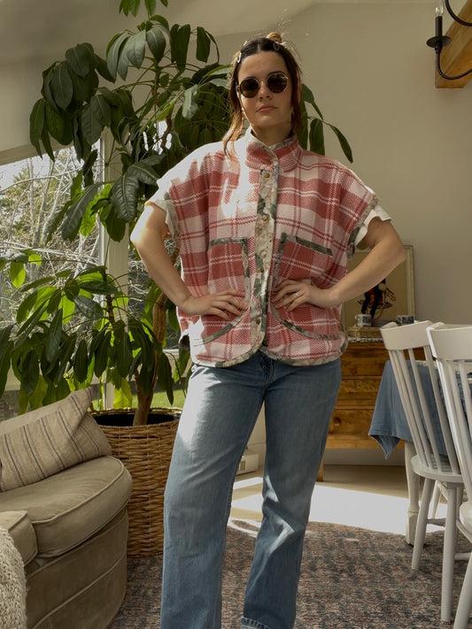 Blanket vest - Pink plaid