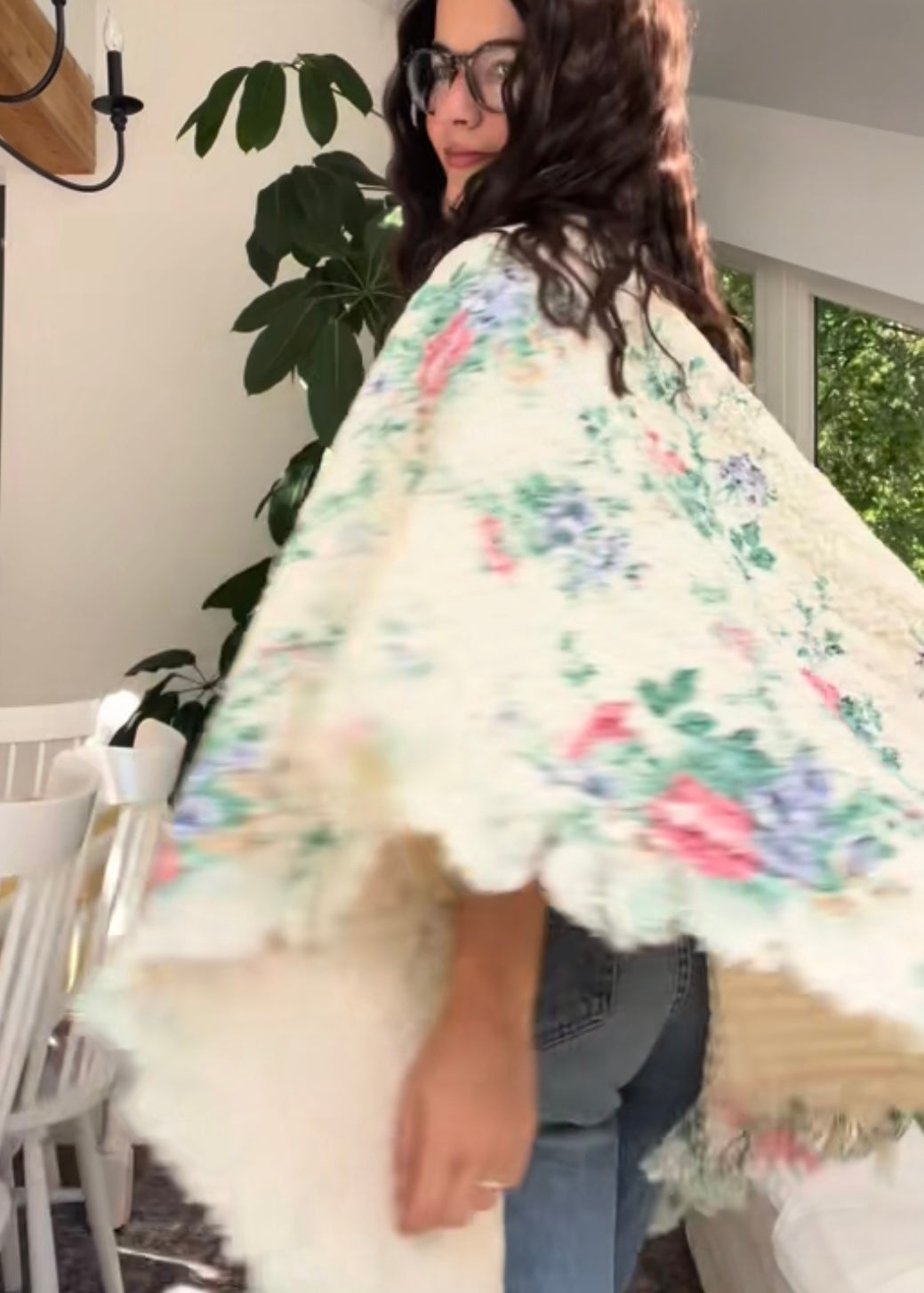 Floral blanket poncho