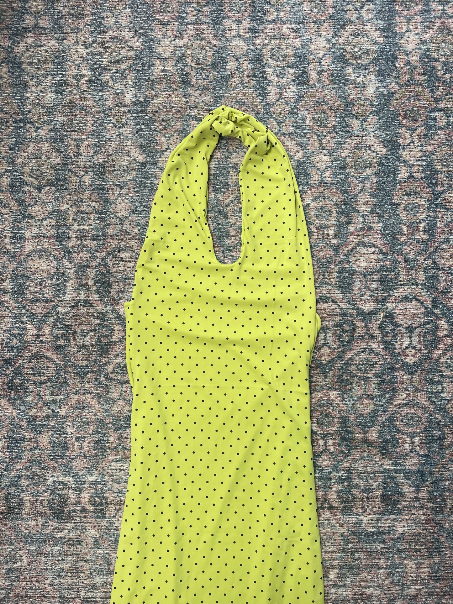 Chartreuse polka dot midi dress