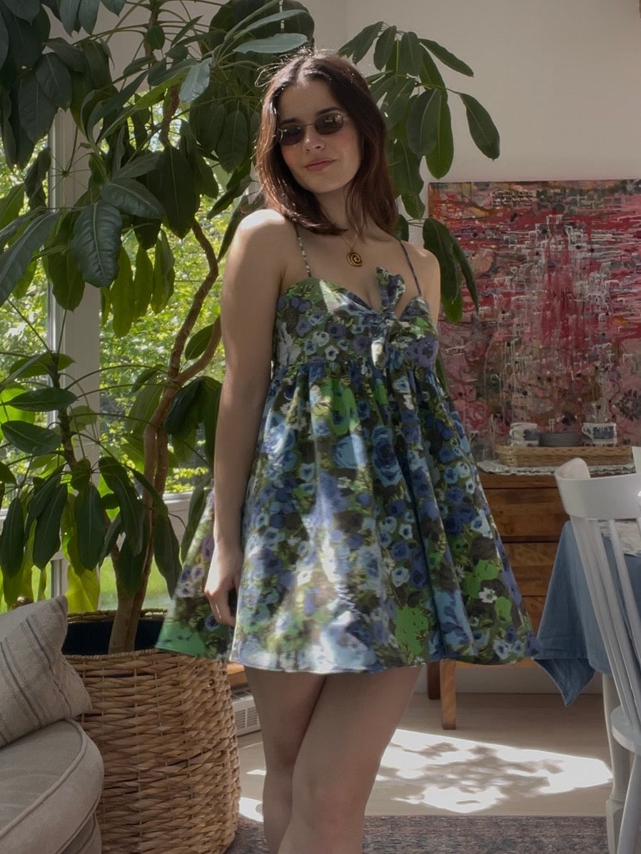 Green floral baby doll dress