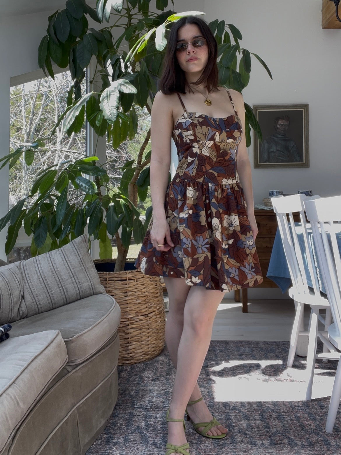 Brown floral mini dress