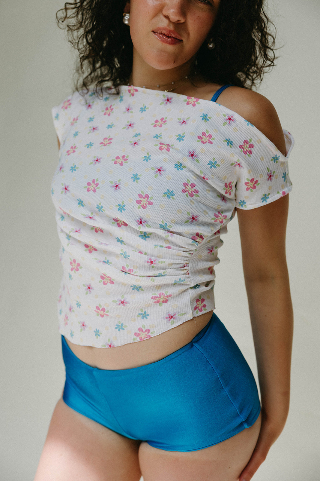 White floral off shoulder top