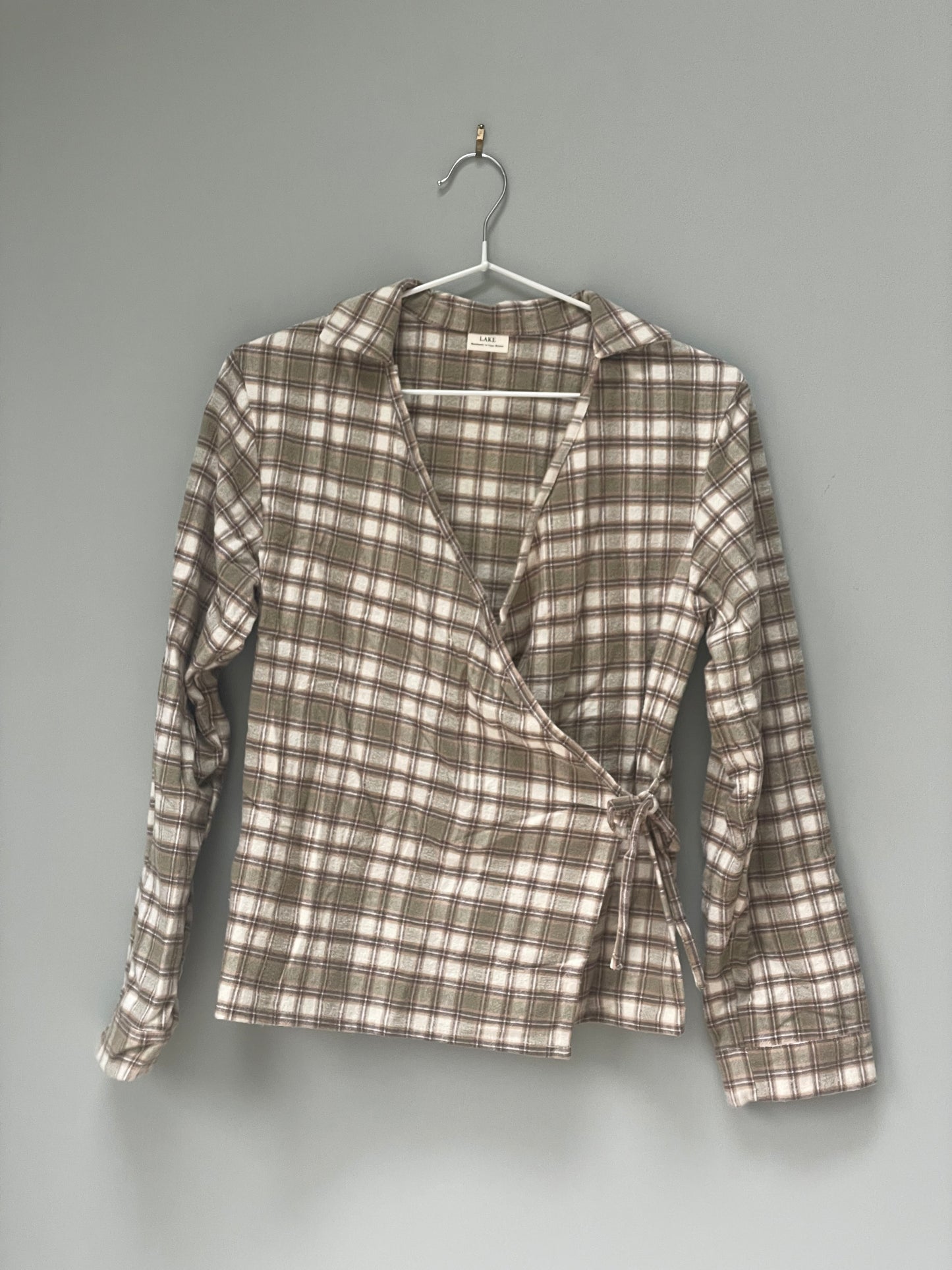 Green plaid wrap top