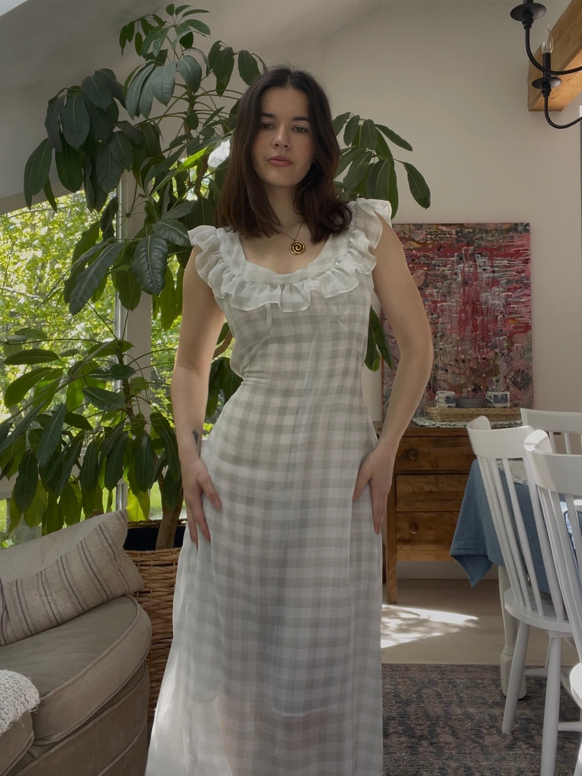 Baby blue gingham midi dress