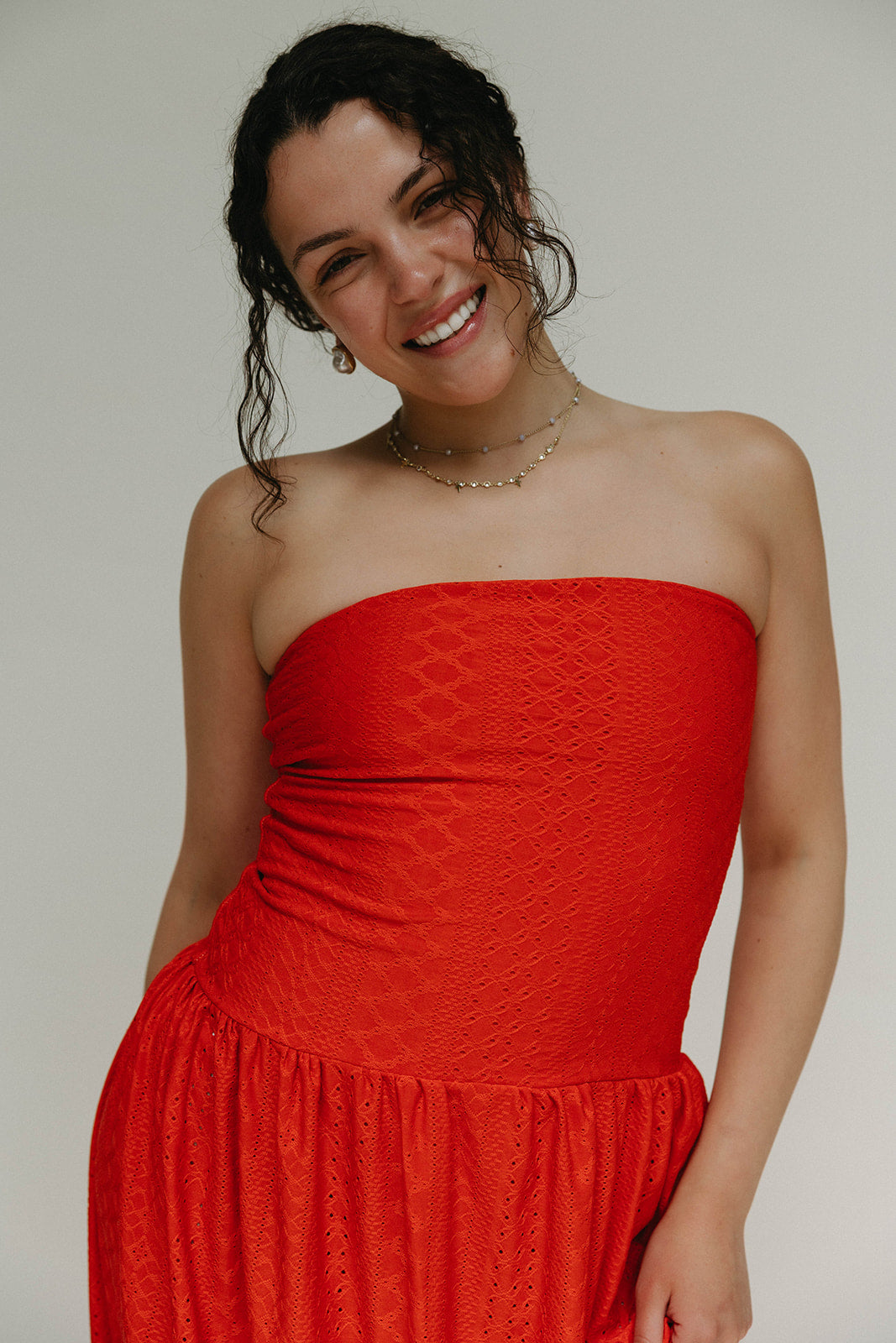 Red lace maxi dress